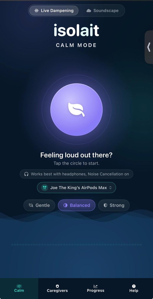 Isolait Sensory Comfort — Calm Mode screen